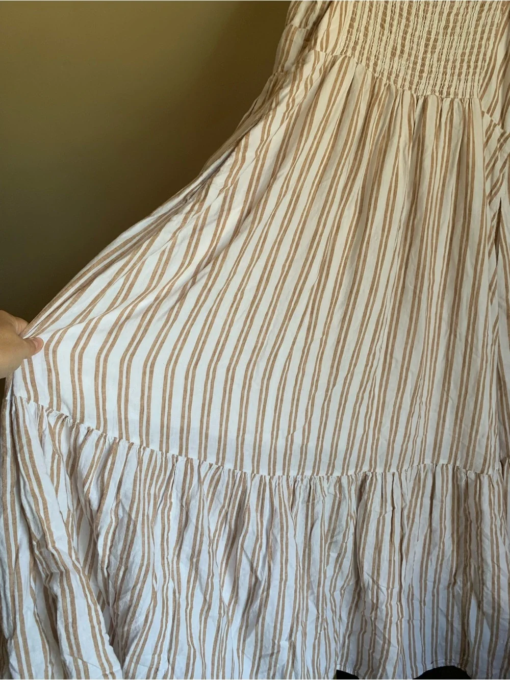 Abercrombie & Fitch White Tan Striped Button-Front Maxi Dress XL Summer